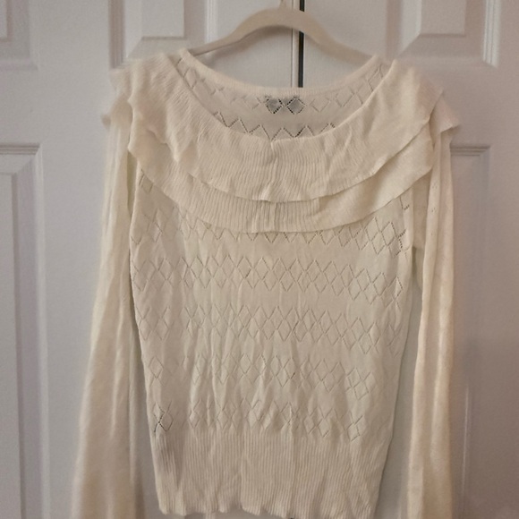 bebe Cream Sweater with Layered Ruffle Design - Picture 5 of 5